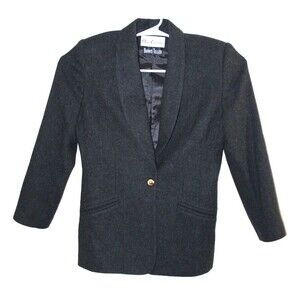 Oleg Cassini Bonwit Teller Wool Blazer Black Marled Tailor Mid Length Jacket 10A